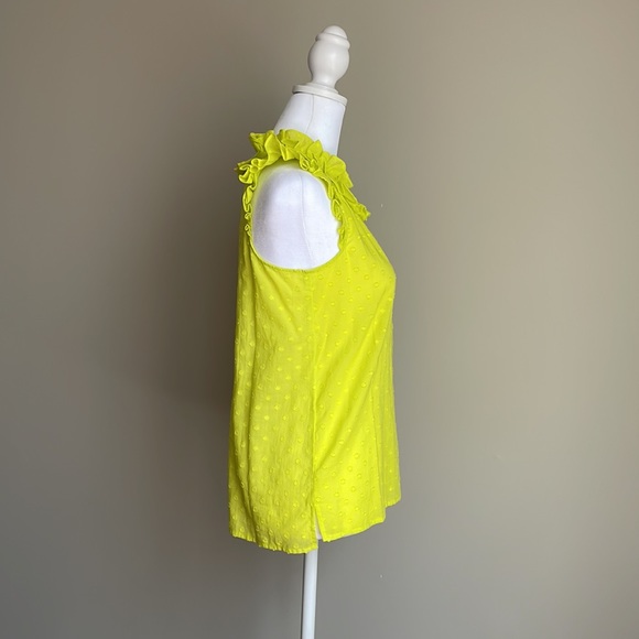 J. Crew Yellow Swiss Dot Keyhole Ruffle Sleeveless Shirt Blouse - Picture 4 of 10
